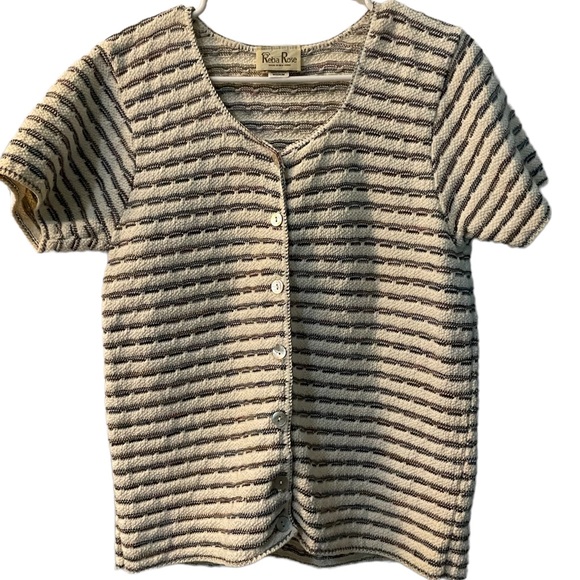🌹Reba Rose striped short sleeve button down sweater size Medium🌹 - Picture 1 of 6